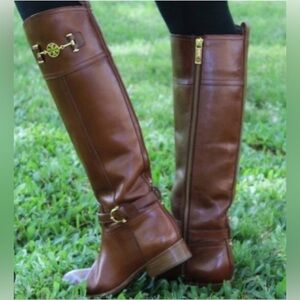 Tory Burch Nadine rustic brown equestrian zip boots w harness detail SZ 7